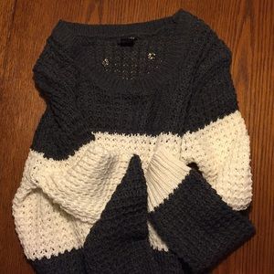 Thick Grey & White Striped Waffle Kint Sweater